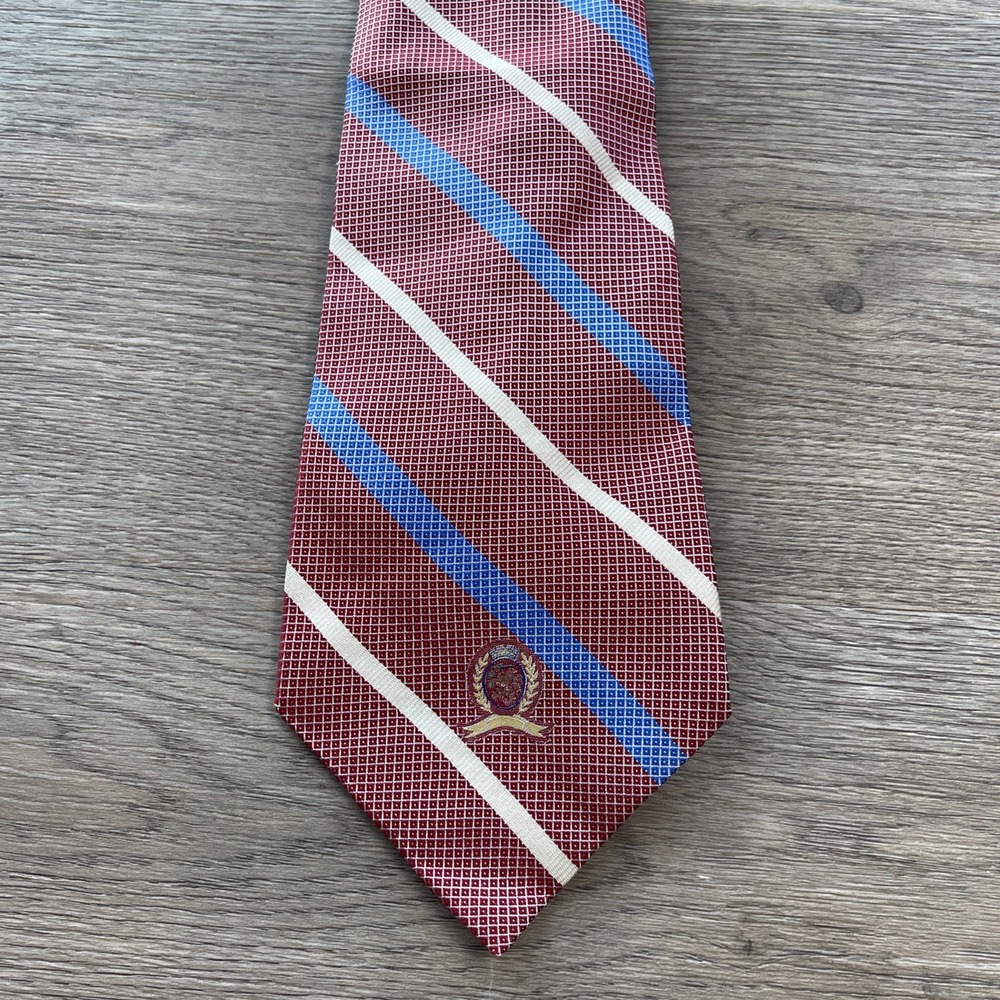 Tommy Hilfiger Tie Mens Red/white/Blue Necktie 100% Silk Wide 52 inch